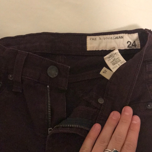 Rag & Bone Maroon Zip Ankle Jeans, Size 24 - Picture 2 of 4